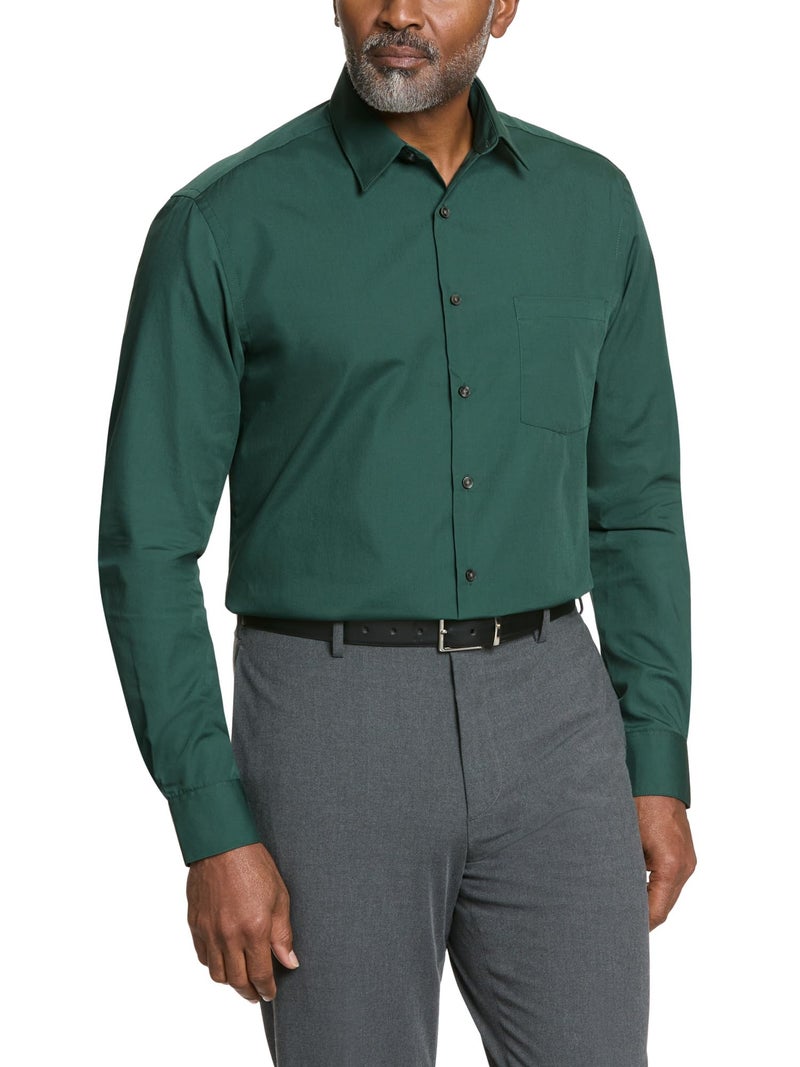 Van Heusen Men's Dress Shirt Regular Fit Poplin Solid, Dark Leaf, 18.5" Neck 36"-37" Sleeve - Image 1
